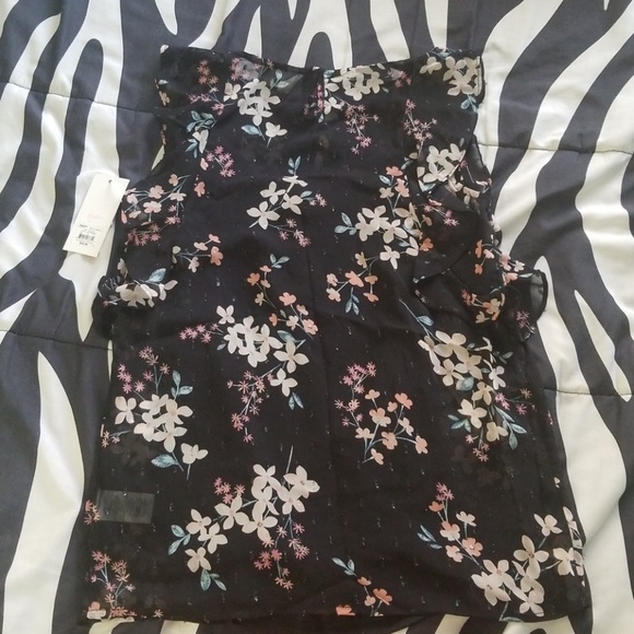 Candie's flutter sleeve floral top blouse tee shirt sheer black xsmall - Picture 6 of 7